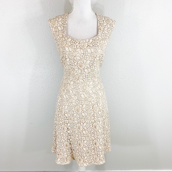 ANTONIO MELANI Dresses & Skirts - Antonio Melani beige floral lace flare dress 10